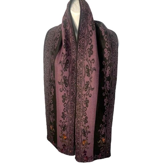 NWOT PELO DE ORO Vintage OS Embroidered Scarf Floral 100% Alpaca Wool - Picture 2 of 7